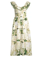 Tuscany Smocked Floral Cotton Midi-Dress