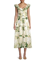 Tuscany Smocked Floral Cotton Midi-Dress