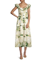 Tuscany Smocked Floral Cotton Midi-Dress