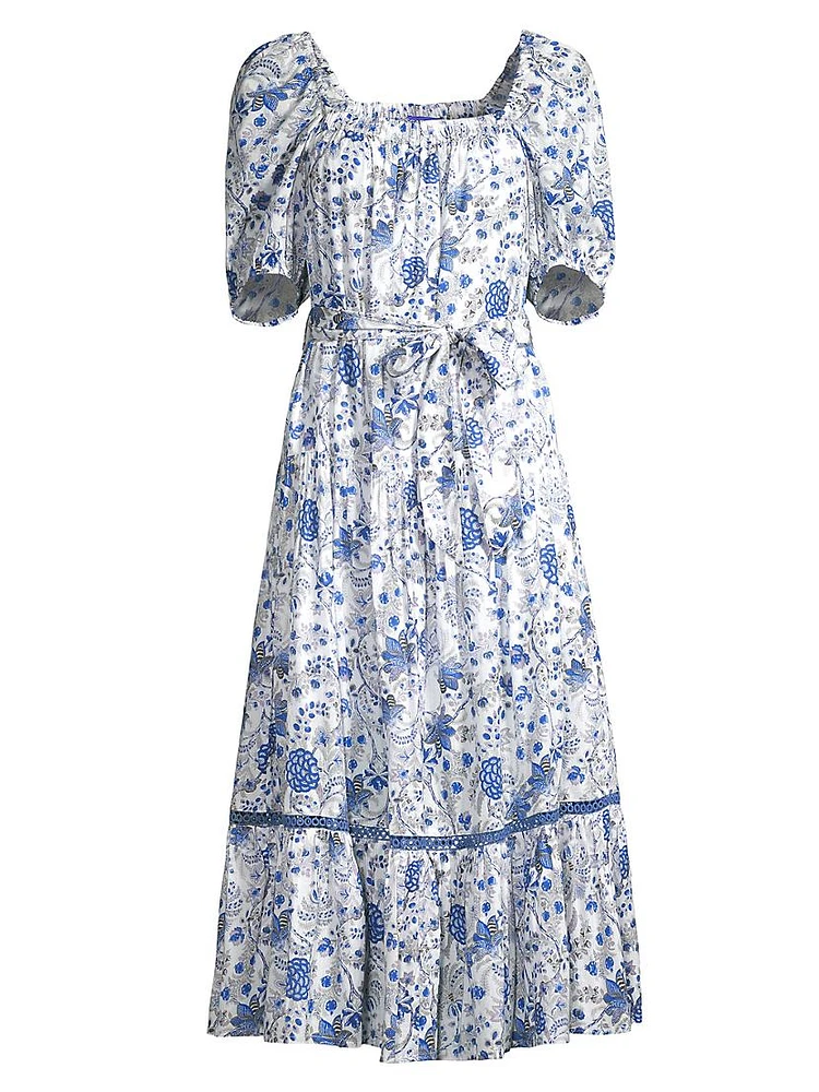 Helsinki Belted Floral Cotton Midi-Dress