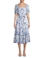 Helsinki Belted Floral Cotton Midi-Dress