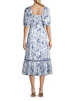 Helsinki Belted Floral Cotton Midi-Dress