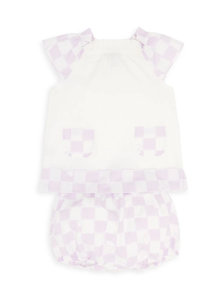 Baby Girl's Plaid Print Top & Bloomers Set