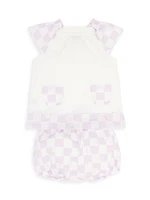 Baby Girl's Plaid Print Top & Bloomers Set