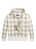 Little Girl's & Sledding Polo Bear Gingham Hoodie