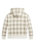 Little Girl's & Sledding Polo Bear Gingham Hoodie