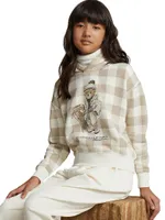 Little Girl's & Sledding Polo Bear Gingham Hoodie