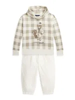 Little Girl's & Sledding Polo Bear Gingham Hoodie