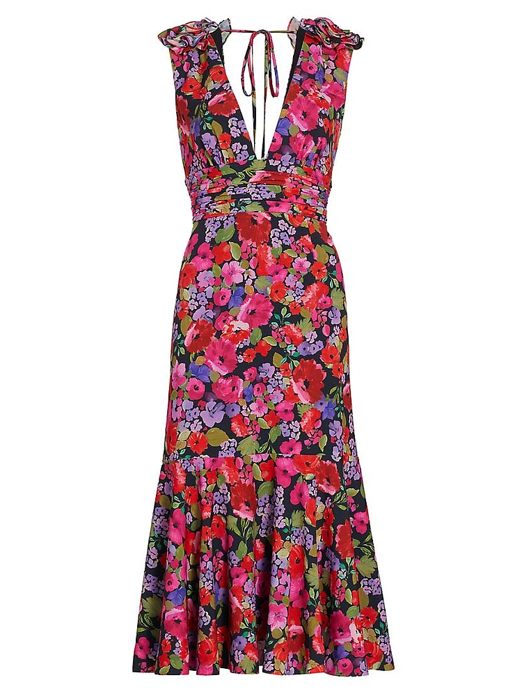 Sorena Floral Ruched Midi-Dress