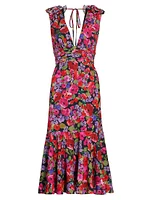 Sorena Floral Ruched Midi-Dress