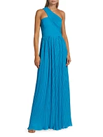 Skye One-Shoulder Pleated Gown