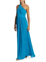 Skye One-Shoulder Pleated Gown