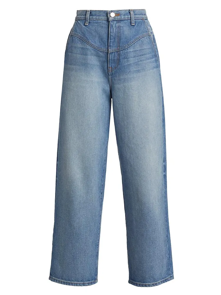 Curved Yoke Barrel-Leg Jeans