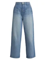 Curved Yoke Barrel-Leg Jeans