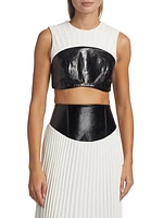 Pleated Leather Bra Crop Top