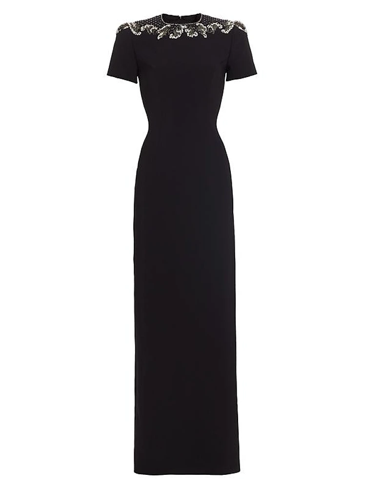 Lana Jewel-Neck Column Gown