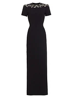 Lana Jewel-Neck Column Gown