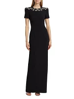 Lana Jewel-Neck Column Gown