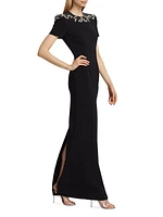 Lana Jewel-Neck Column Gown