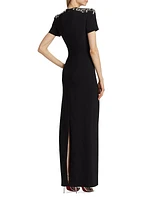 Lana Jewel-Neck Column Gown