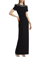 Lana Jewel-Neck Column Gown