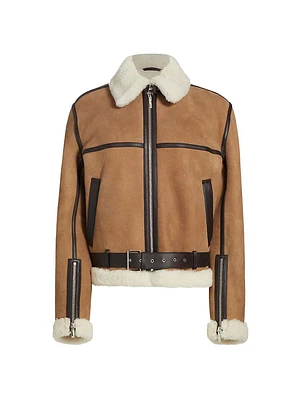 Shearling-Embellished Suede Aviator Jacket