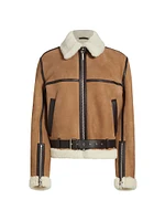 Shearling-Embellished Suede Aviator Jacket