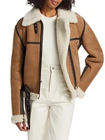 Shearling-Embellished Suede Aviator Jacket