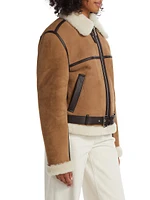 Shearling-Embellished Suede Aviator Jacket