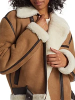 Shearling-Embellished Suede Aviator Jacket