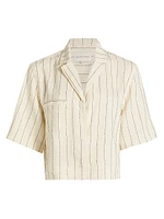 Lago Stripe Linen-Blend Crop Shirt