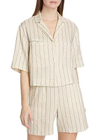 Lago Stripe Linen-Blend Crop Shirt