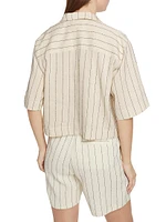 Lago Stripe Linen-Blend Crop Shirt