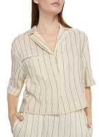 Lago Stripe Linen-Blend Crop Shirt