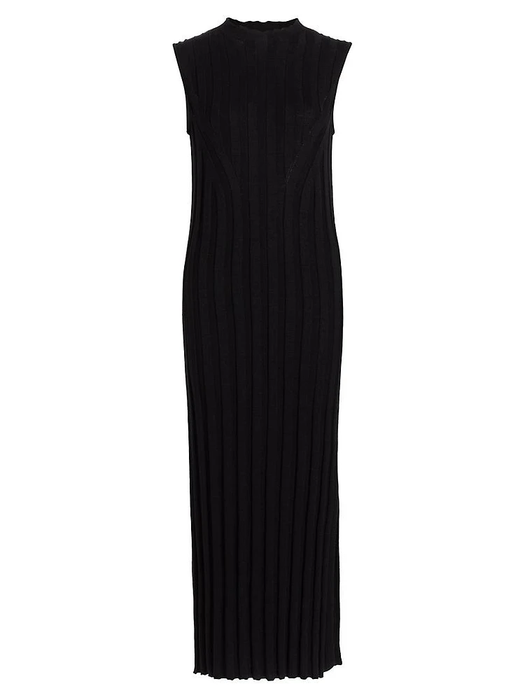 Kari Rib-Knit Silk-Blend Sleeveless Midi-Dress