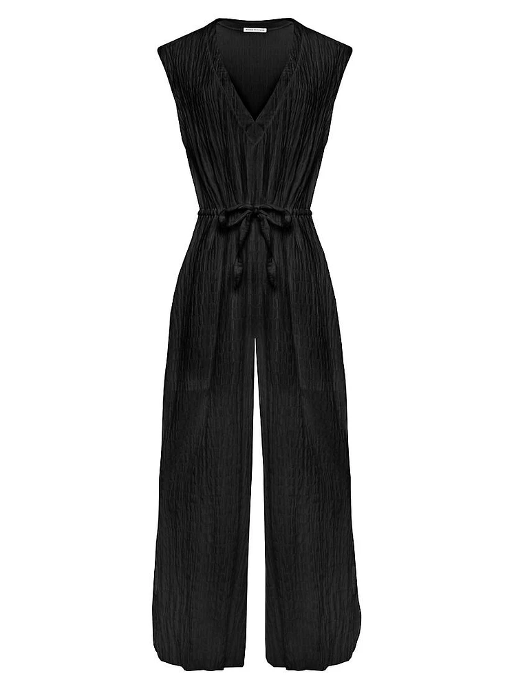 Fiona Textured Stretch Cotton Wide-Leg Jumpsuit