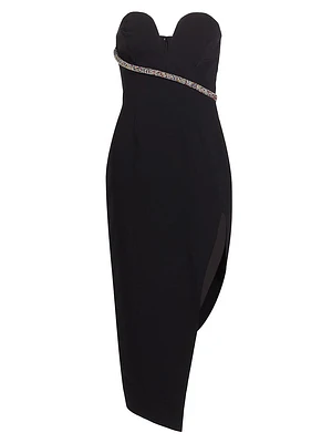 Soirée Rhinestone-Embellished Asymmetric Midi-Dress