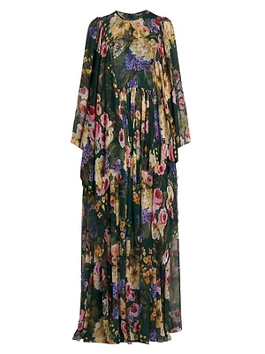 Floral Chiffon Silk Cape Gown