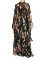 Floral Chiffon Silk Cape Gown