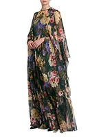 Floral Chiffon Silk Cape Gown