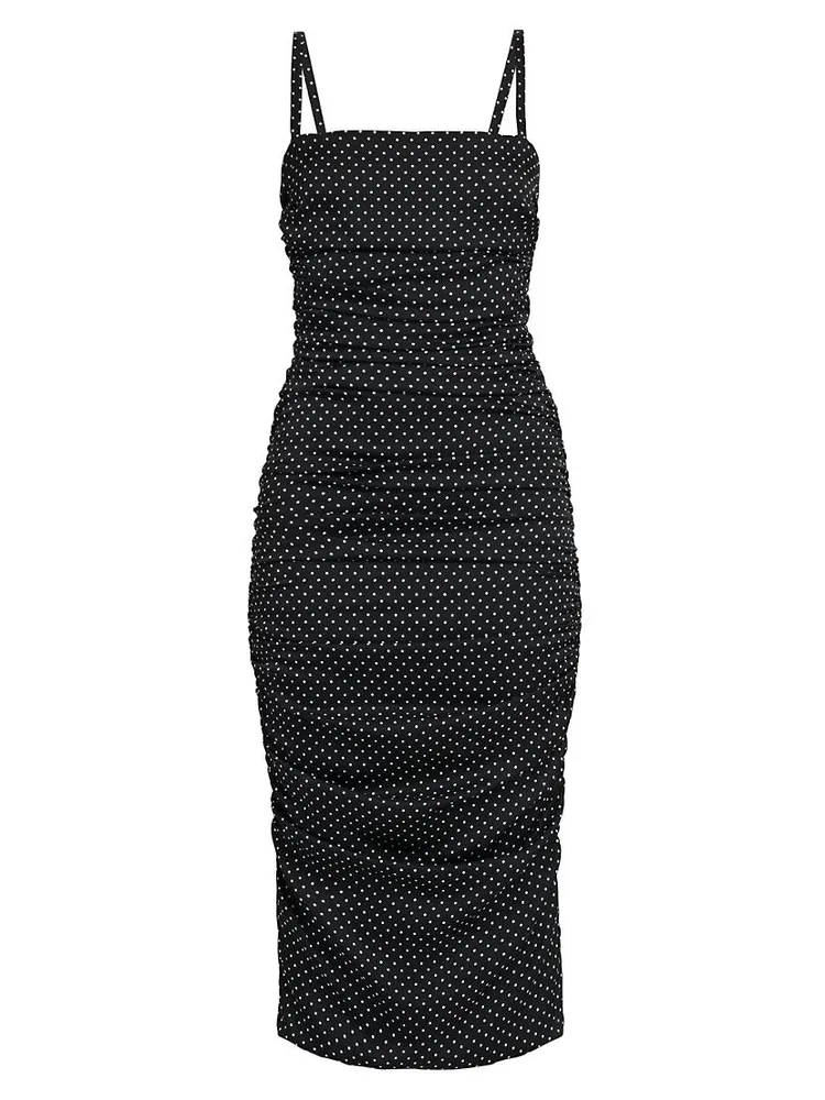 Micro Dot Ruched Midi-Dress