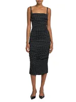 Micro Dot Ruched Midi-Dress