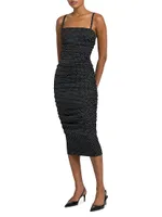 Micro Dot Ruched Midi-Dress