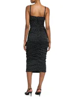 Micro Dot Ruched Midi-Dress