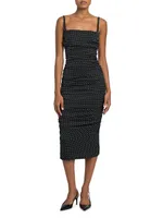 Micro Dot Ruched Midi-Dress