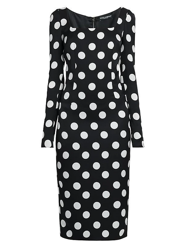 Polka Dot Square-Neck Sheath Midi-Dress