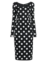 Polka Dot Square-Neck Sheath Midi-Dress