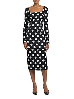 Polka Dot Square-Neck Sheath Midi-Dress