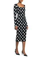 Polka Dot Square-Neck Sheath Midi-Dress