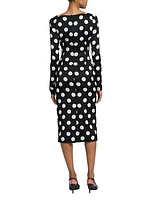 Polka Dot Square-Neck Sheath Midi-Dress